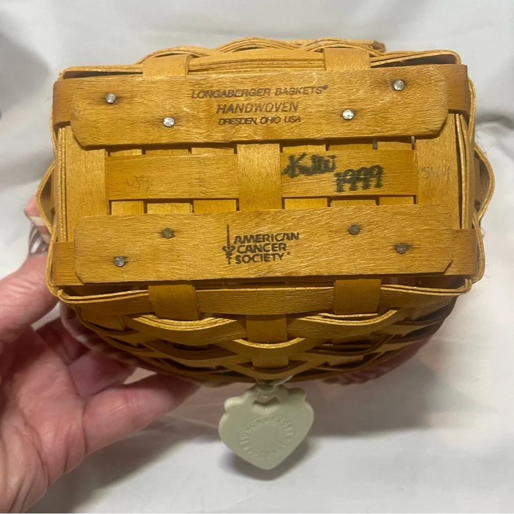1999 Longaberger Horizon Of Hope Basket With Pendant Plastic Cloth Liner Paper